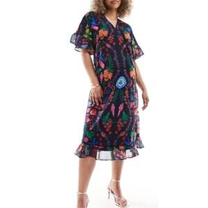 Hope & Ivy Maternity Navy Blue Multicolor Floral Beach Dress Size 14